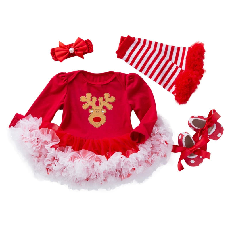 Reborn Doll Christmas Dress 4-Piece Set Baby Doll Red Romper Mesh Skirt with Headband and Tights Available
