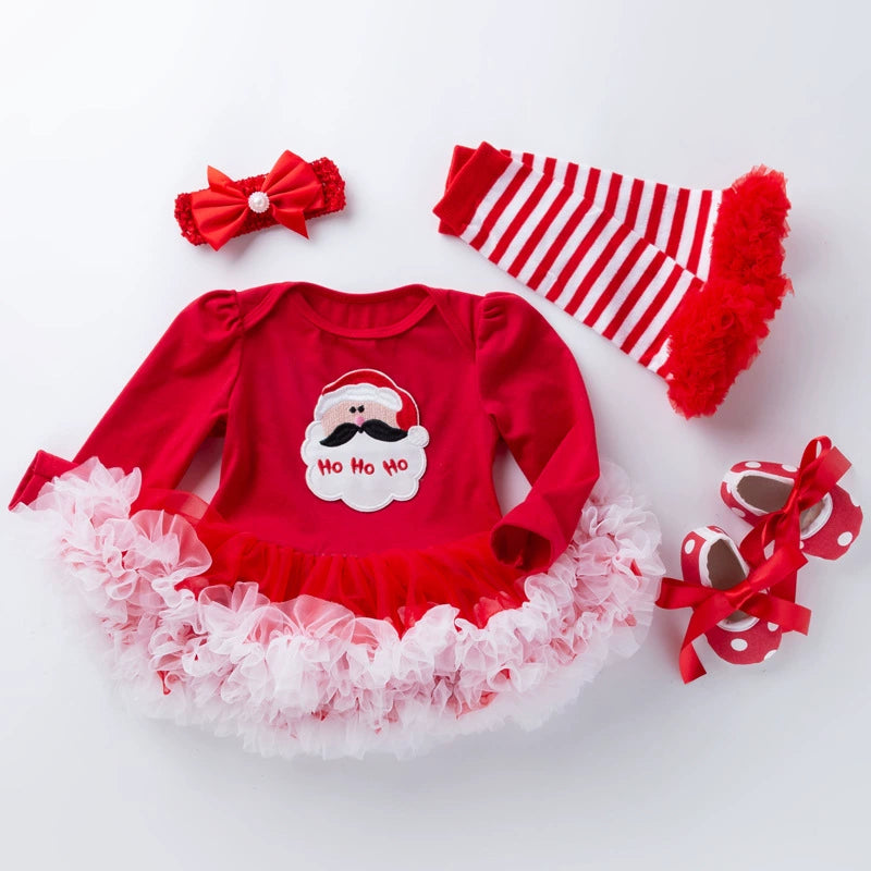Reborn Doll Christmas Dress 4-Piece Set Baby Doll Red Romper Mesh Skirt with Headband and Tights Available