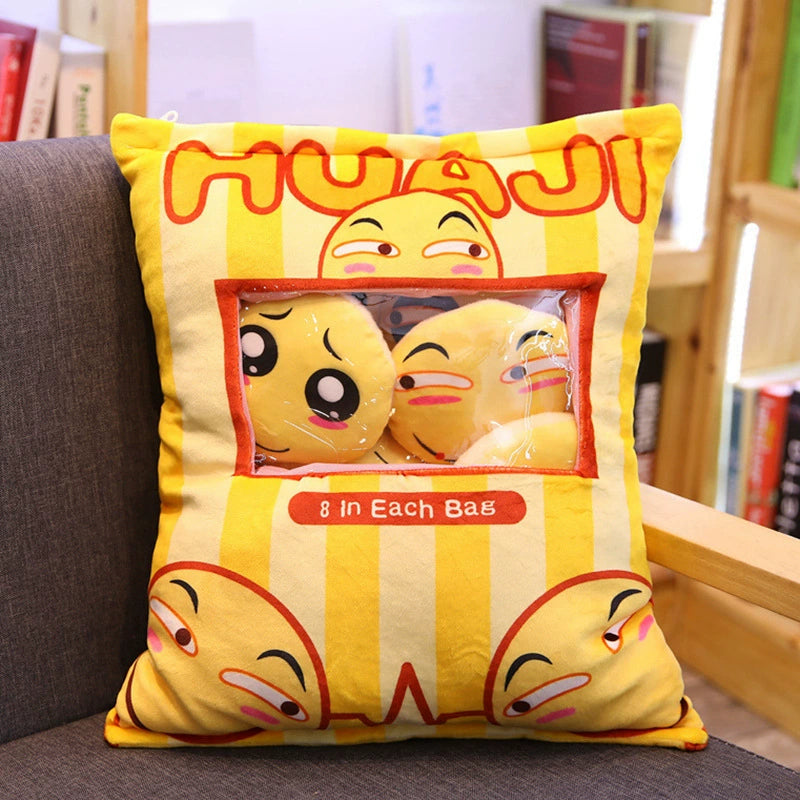 Magic Snack Pack Pillow - Unzip to Reveal 3 Plush Toys (Pudding, Cat, Pig) Inside, Surprise Gift