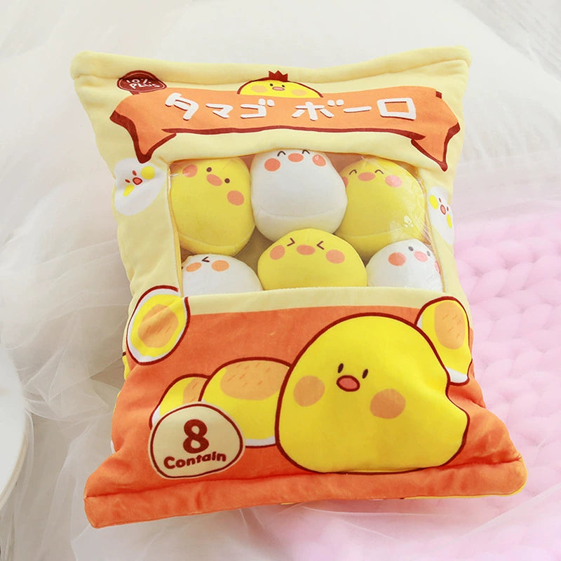 Magic Snack Pack Pillow - Unzip to Reveal 3 Plush Toys (Pudding, Cat, Pig) Inside, Surprise Gift