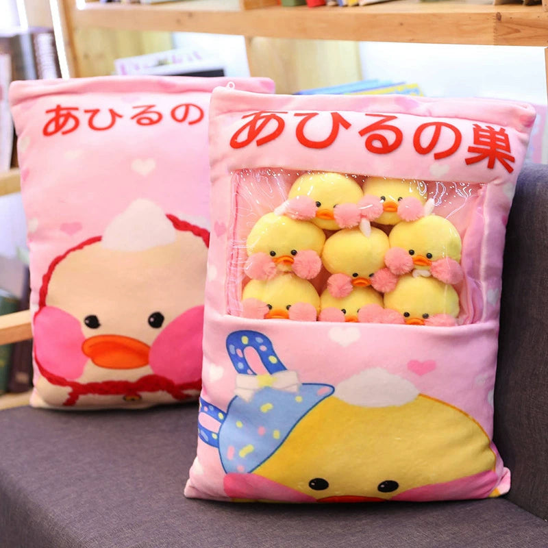 Magic Snack Pack Pillow - Unzip to Reveal 3 Plush Toys (Pudding, Cat, Pig) Inside, Surprise Gift