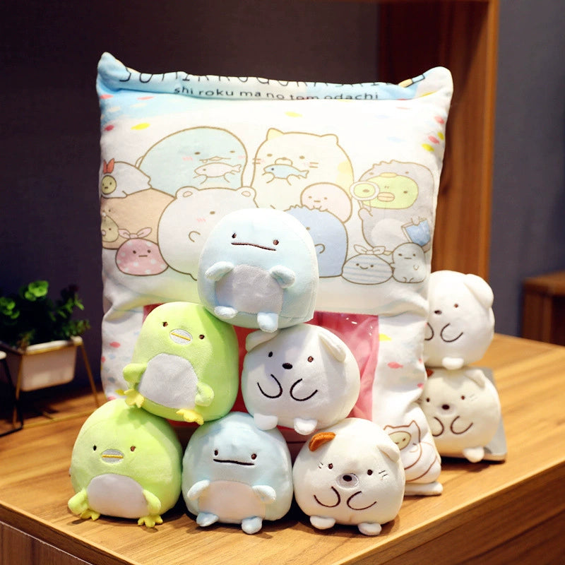 Magic Snack Pack Pillow - Unzip to Reveal 3 Plush Toys (Pudding, Cat, Pig) Inside, Surprise Gift