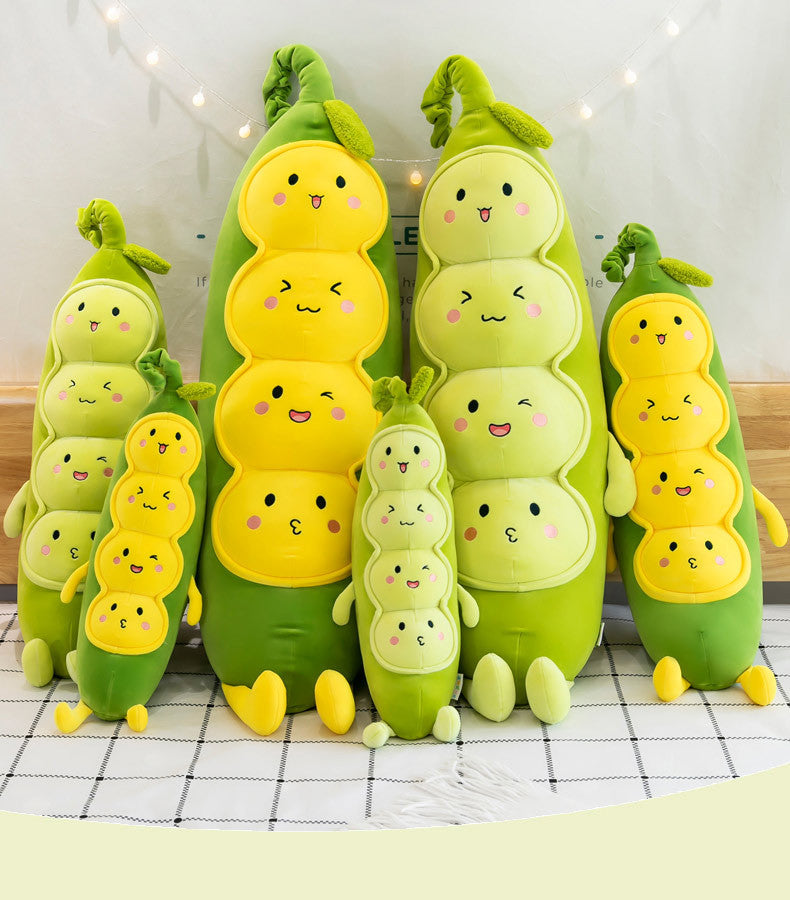 Cozy Pea Pod Plush Toy - Super Soft Huggable Pod with Smiling Peas Inside, Cute Comfort Pillow