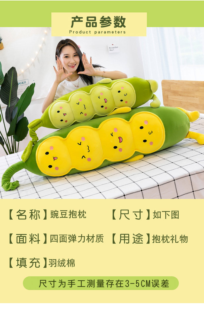 Cozy Pea Pod Plush Toy - Super Soft Huggable Pod with Smiling Peas Inside, Cute Comfort Pillow