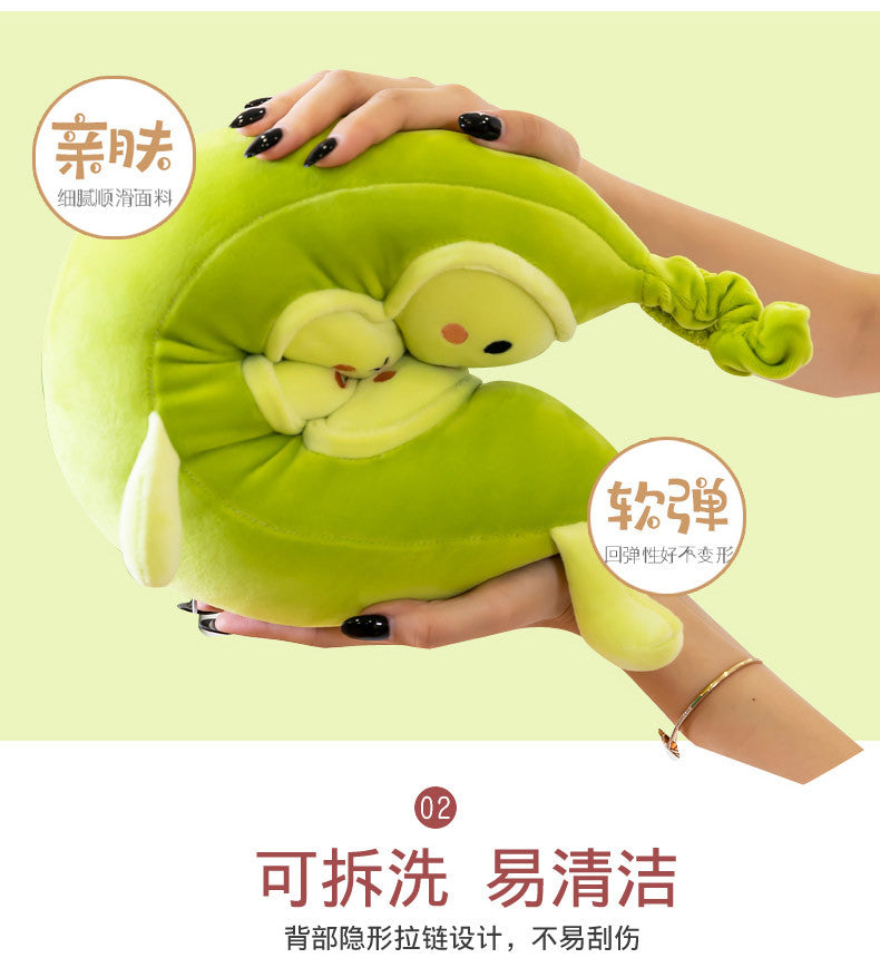 Cozy Pea Pod Plush Toy - Super Soft Huggable Pod with Smiling Peas Inside, Cute Comfort Pillow