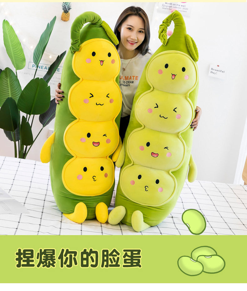 Cozy Pea Pod Plush Toy - Super Soft Huggable Pod with Smiling Peas Inside, Cute Comfort Pillow