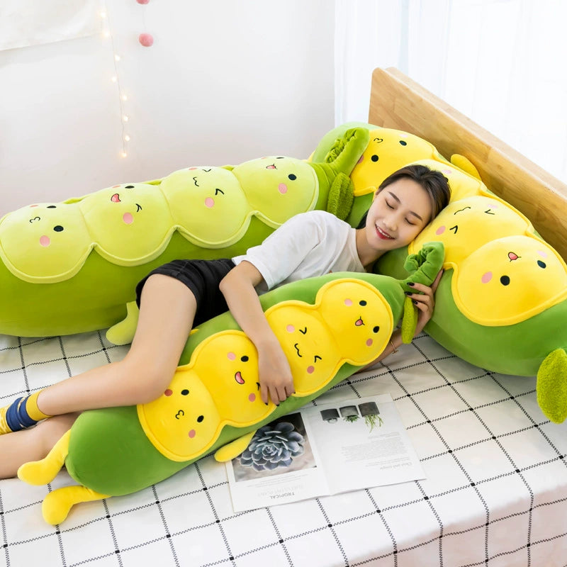 Cozy Pea Pod Plush Toy - Super Soft Huggable Pod with Smiling Peas Inside, Cute Comfort Pillow