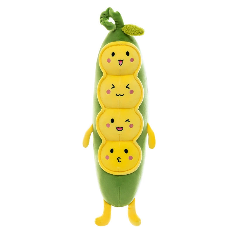 Cozy Pea Pod Plush Toy - Super Soft Huggable Pod with Smiling Peas Inside, Cute Comfort Pillow