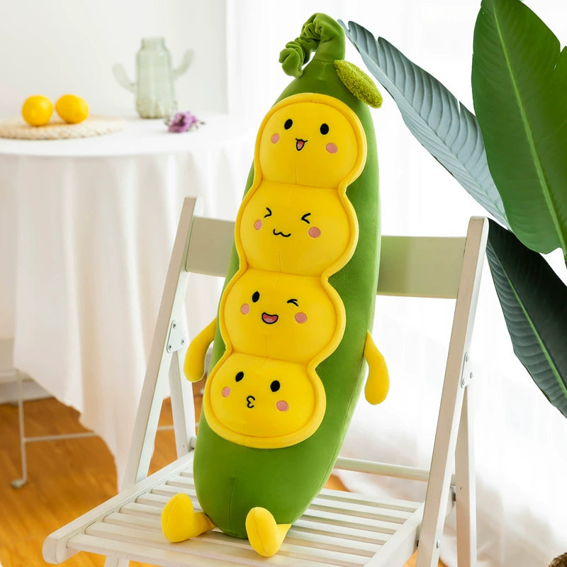 Cozy Pea Pod Plush Toy - Super Soft Huggable Pod with Smiling Peas Inside, Cute Comfort Pillow