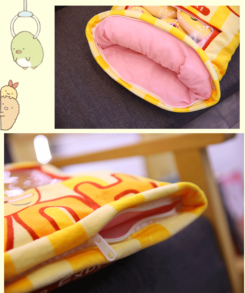 Magic Snack Pack Pillow - Unzip to Reveal 3 Plush Toys (Pudding, Cat, Pig) Inside, Surprise Gift