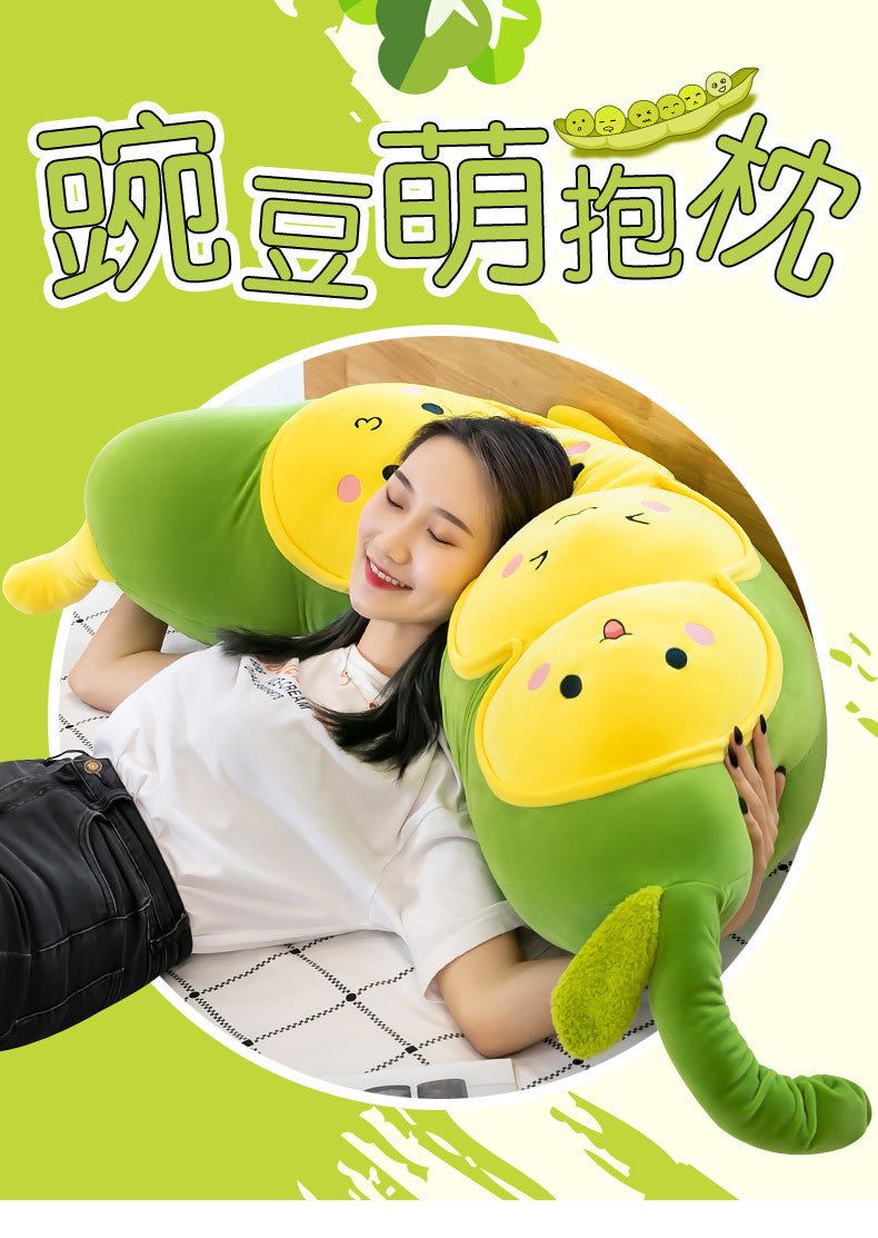 Cozy Pea Pod Plush Toy - Super Soft Huggable Pod with Smiling Peas Inside, Cute Comfort Pillow