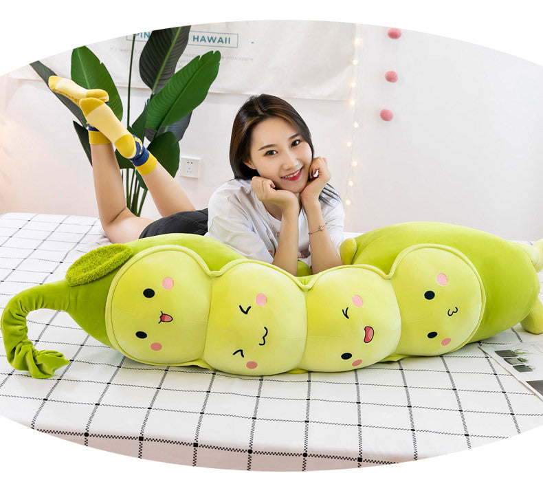 Cozy Pea Pod Plush Toy - Super Soft Huggable Pod with Smiling Peas Inside, Cute Comfort Pillow
