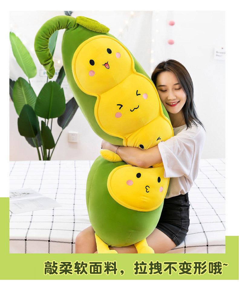 Cozy Pea Pod Plush Toy - Super Soft Huggable Pod with Smiling Peas Inside, Cute Comfort Pillow