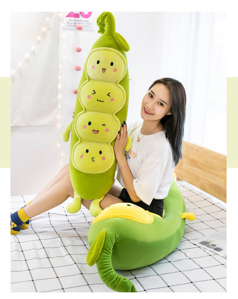 Cozy Pea Pod Plush Toy - Super Soft Huggable Pod with Smiling Peas Inside, Cute Comfort Pillow