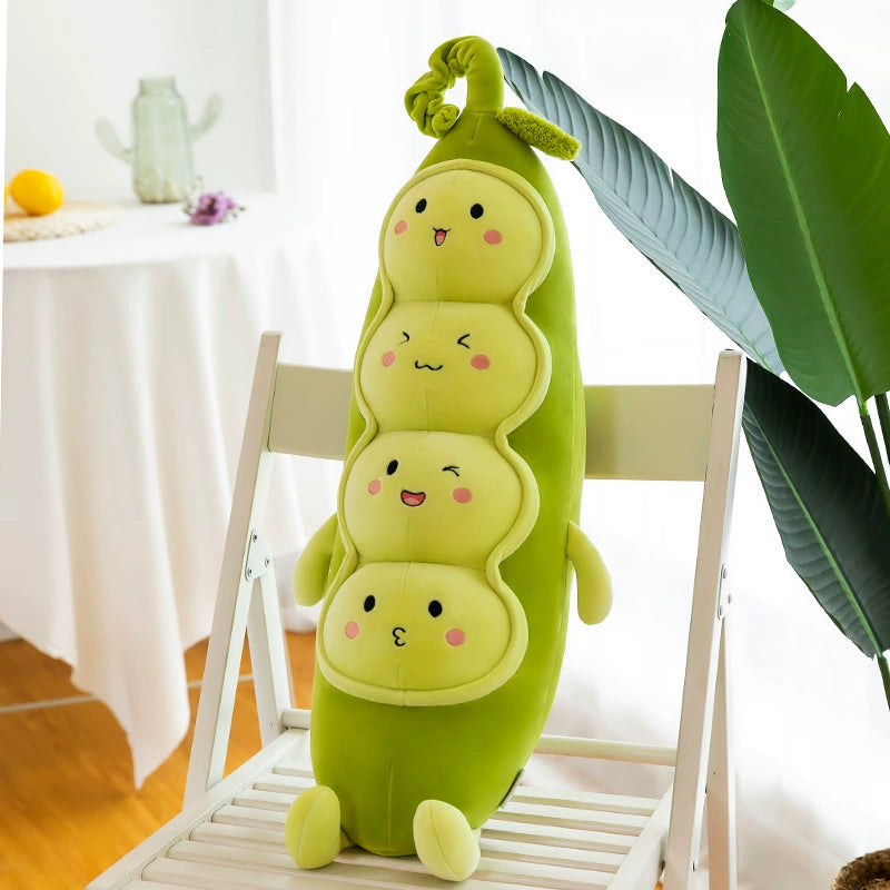 Cozy Pea Pod Plush Toy - Super Soft Huggable Pod with Smiling Peas Inside, Cute Comfort Pillow