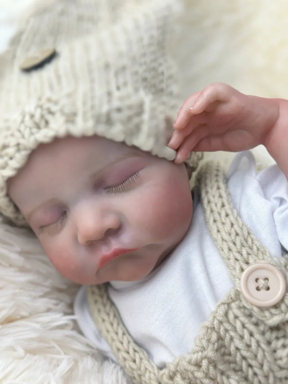 Simulation baby 45cm closed eyes sleeping boy high color cloth body bald reborn doll