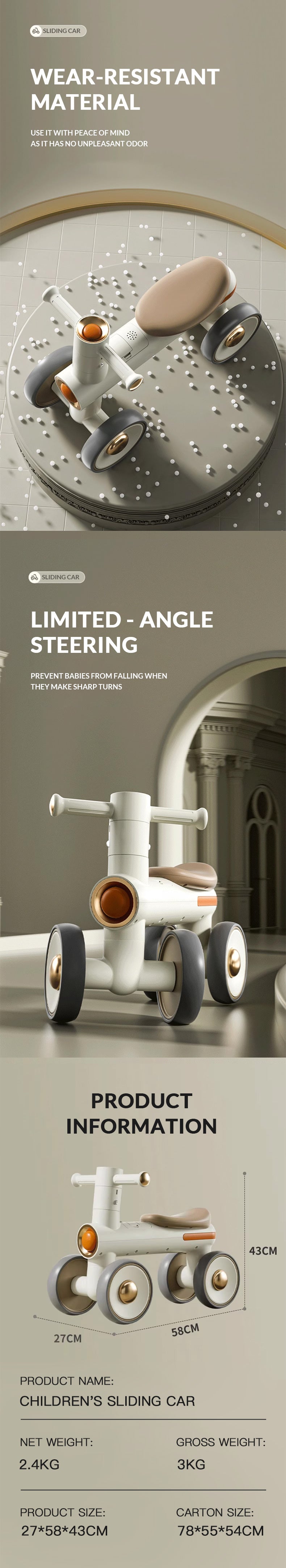 Children Balance Bike with Music and Light New Design Cheap PP Material Kids Swing Tricycle