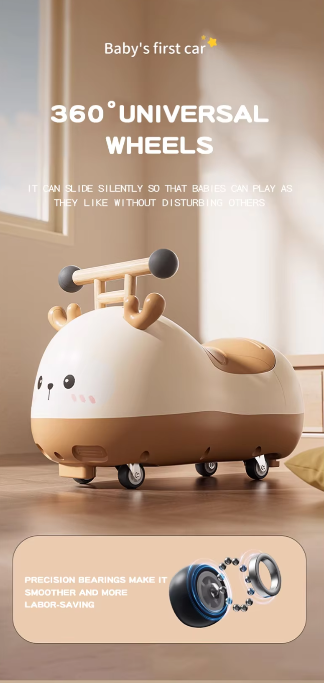 Peanut cart, 1-3 year old baby, children's anti rollover rocking cart, universal wheels, silent walking cart, multi in one sliding bike