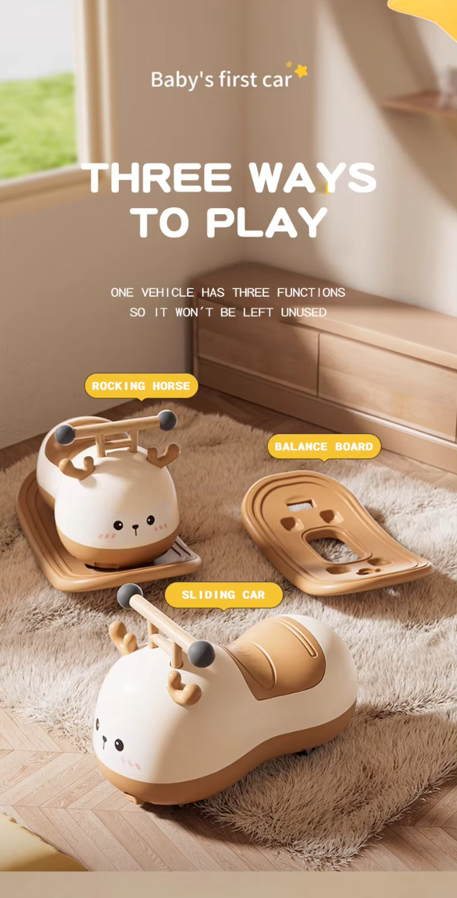 Peanut cart, 1-3 year old baby, children's anti rollover rocking cart, universal wheels, silent walking cart, multi in one sliding bike