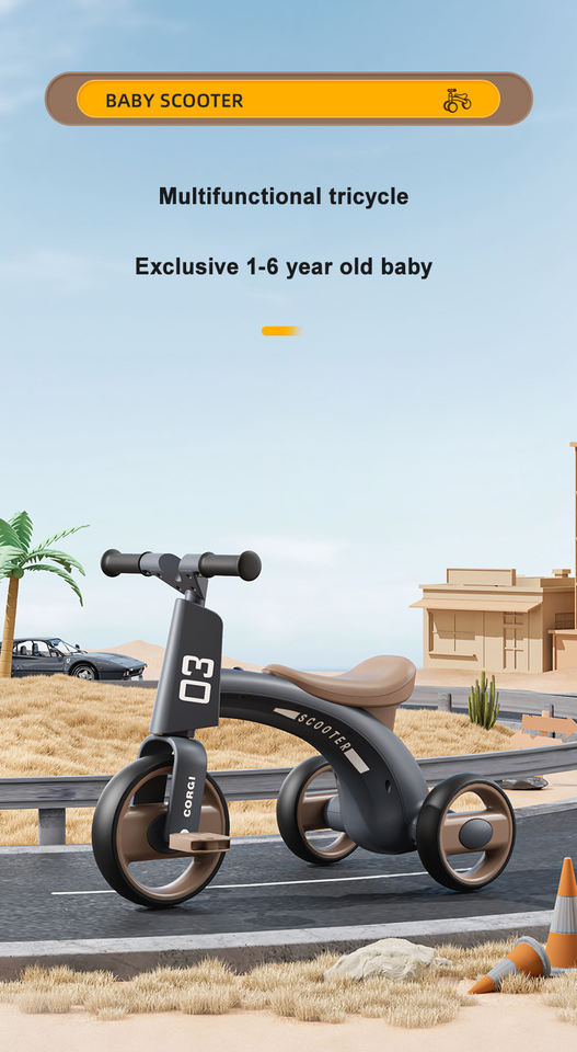 Foldable Ride on Pedal Baby Kids Tricycle Child 3 Wheel With Lights