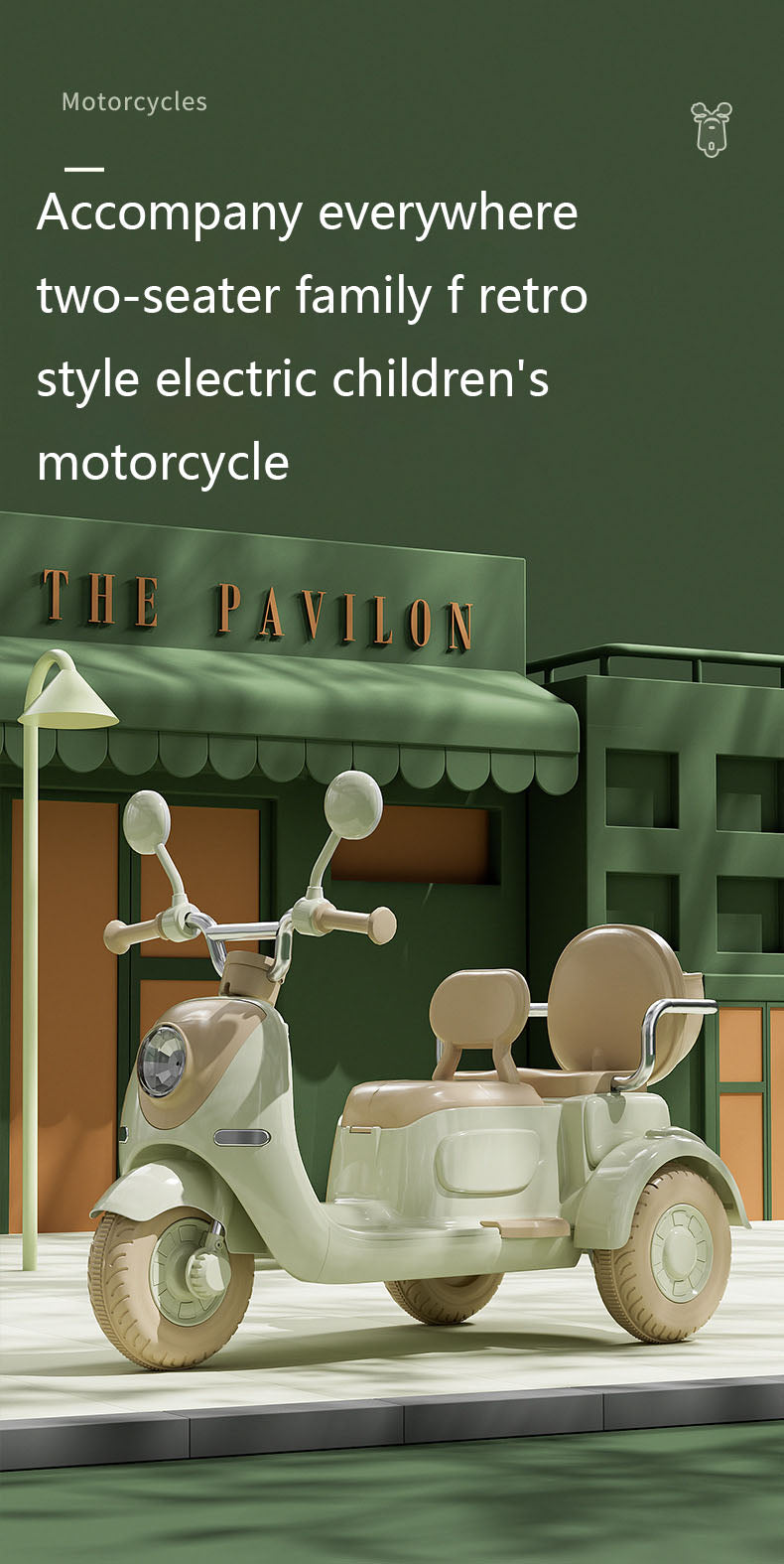 Children's Electric Motorcycle 12V Two-Person Tricycle Bluetooth Remote Control Baby Rechargeable Toy Car Extra Large Battery Long-Lasting Battery Life Extended Body Parent-Child Two-Seater Environmentally Friendly Materials Anti-Rollover