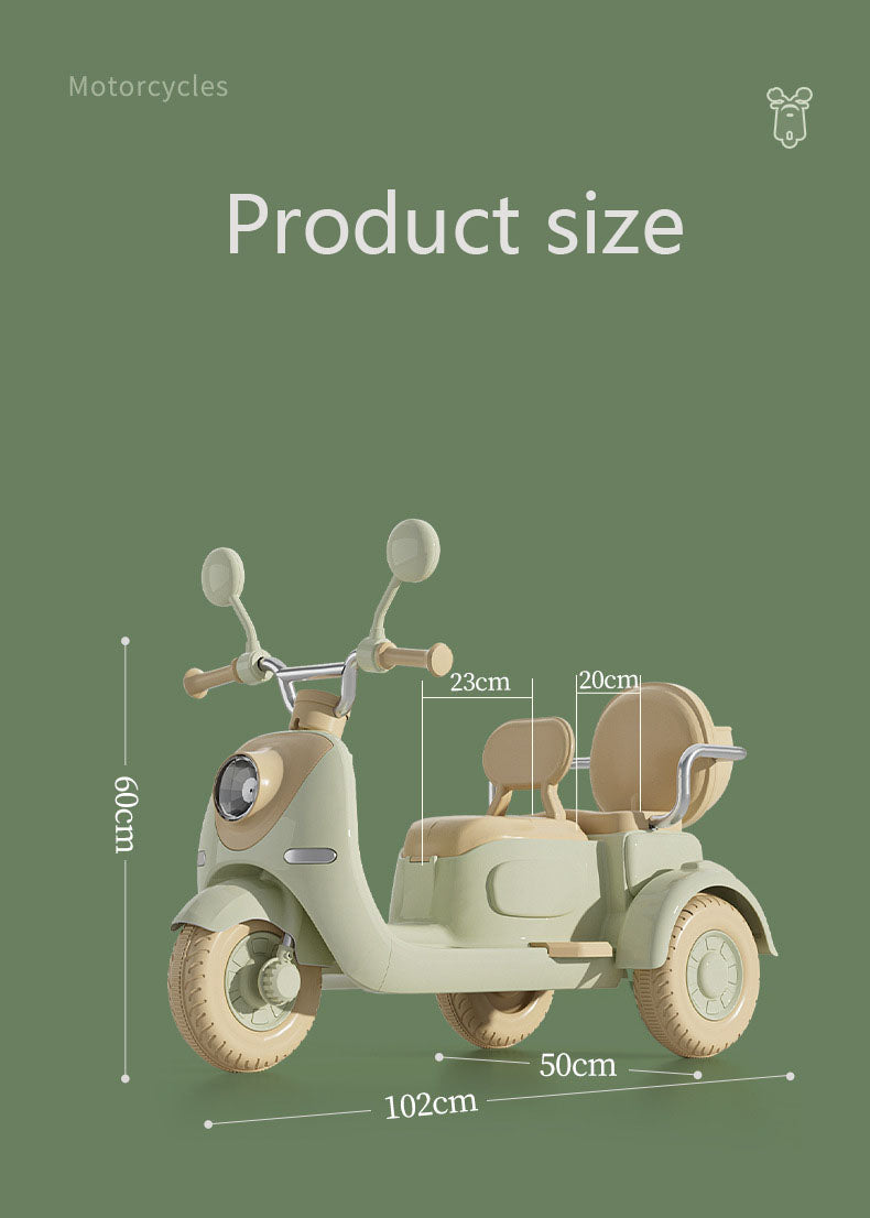 Children's Electric Motorcycle 12V Two-Person Tricycle Bluetooth Remote Control Baby Rechargeable Toy Car Extra Large Battery Long-Lasting Battery Life Extended Body Parent-Child Two-Seater Environmentally Friendly Materials Anti-Rollover