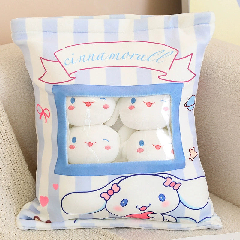 Magic Snack Pack Pillow - Unzip to Reveal 3 Plush Toys (Pudding, Cat, Pig) Inside, Surprise Gift
