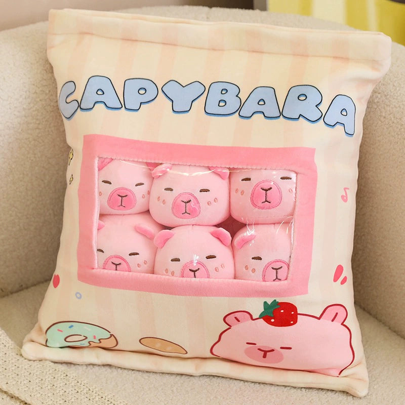 Magic Snack Pack Pillow - Unzip to Reveal 3 Plush Toys (Pudding, Cat, Pig) Inside, Surprise Gift