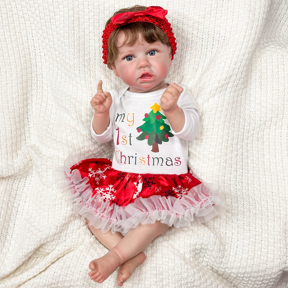 55cm Christmas costume reborn doll, high-color vinyl simulation baby, holiday gift, cute baby, cross-border hot selling Reborn Baby