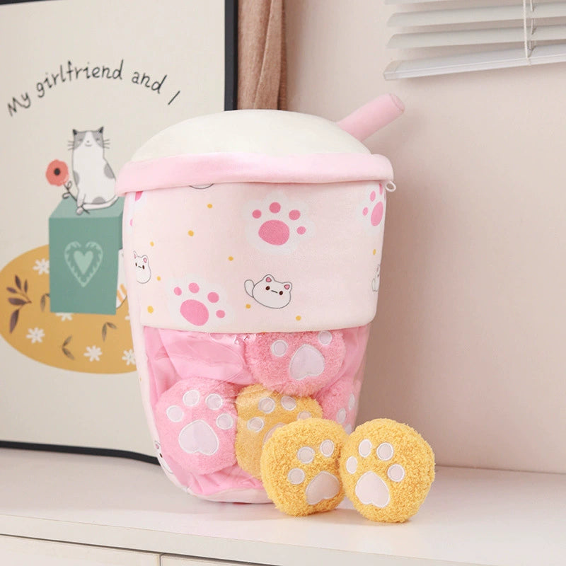 2-in-1 Boba Tea Pillow with Removable Plush Toppings, Creative Huggable Cup & Cuddle Toys