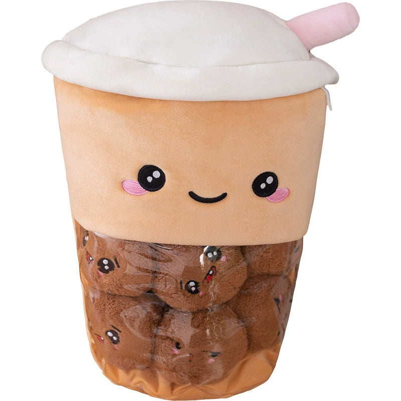 2-in-1 Boba Tea Pillow with Removable Plush Toppings, Creative Huggable Cup & Cuddle Toys