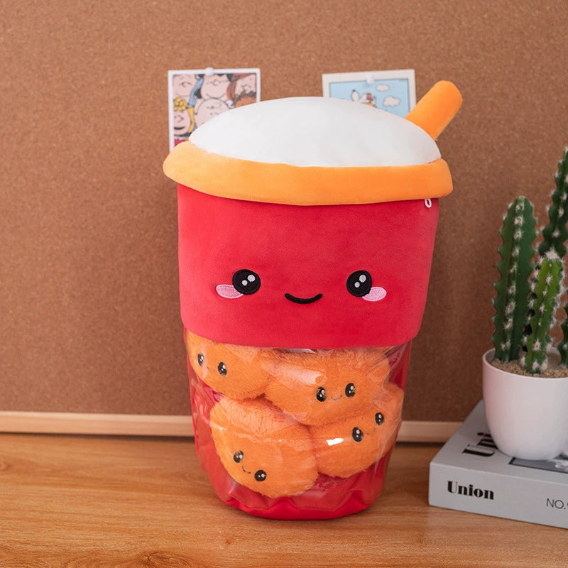 2-in-1 Boba Tea Pillow with Removable Plush Toppings, Creative Huggable Cup & Cuddle Toys