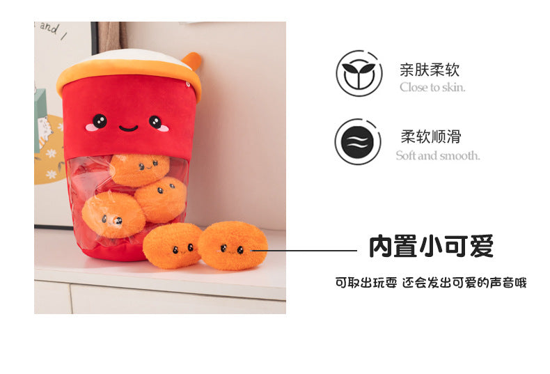 2-in-1 Boba Tea Pillow with Removable Plush Toppings, Creative Huggable Cup & Cuddle Toys