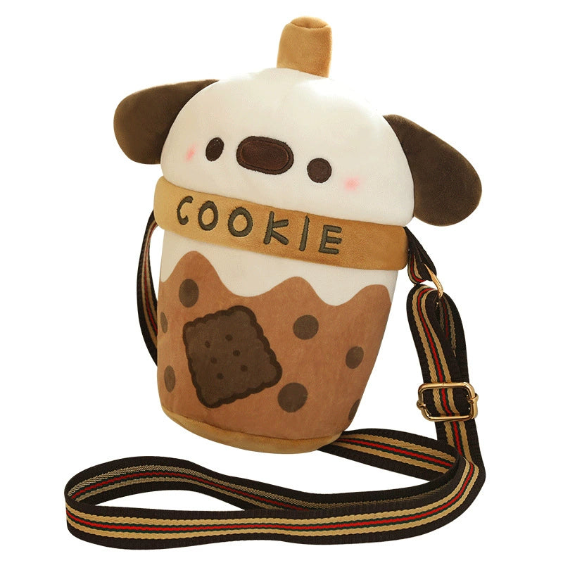 [Milk Tea Dog Shoulder Bag] 25cm Cute Pomeranian Plush Toy Girly Doll Crossbody Bag Creative Christmas and New Year Gift