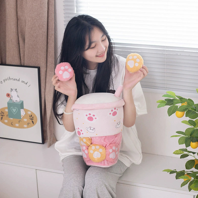 2-in-1 Boba Tea Pillow with Removable Plush Toppings, Creative Huggable Cup & Cuddle Toys