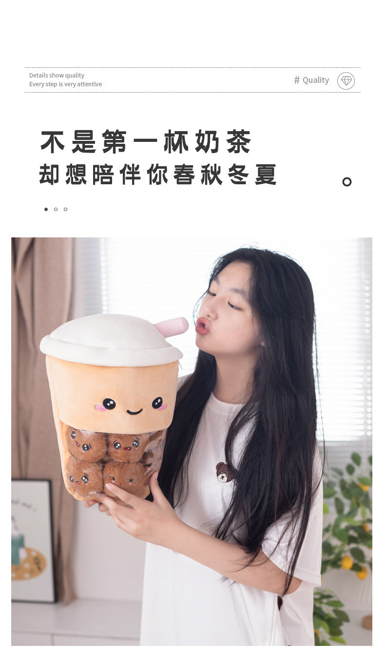 2-in-1 Boba Tea Pillow with Removable Plush Toppings, Creative Huggable Cup & Cuddle Toys