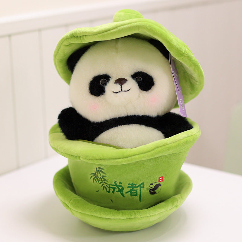 [Teacup Panda] Creative giant panda plush doll, sleeping pillow with bowl, 25cm large bowl + 19cm panda, PP cotton filling, birthday gift