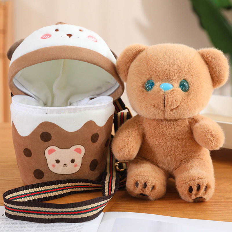 [Milk Tea Dog Shoulder Bag] 25cm Cute Pomeranian Plush Toy Girly Doll Crossbody Bag Creative Christmas and New Year Gift