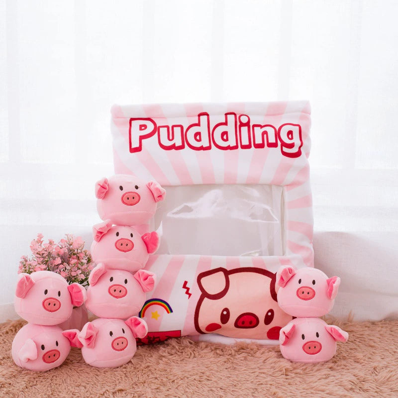 Magic Snack Pack Pillow - Unzip to Reveal 3 Plush Toys (Pudding, Cat, Pig) Inside, Surprise Gift