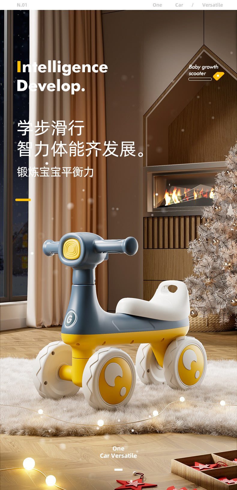 Kids Pedal Balance Bikes Toys with Light and Music Kids Slide Toy Car 4 Wheel Kids Slide Ride on Car