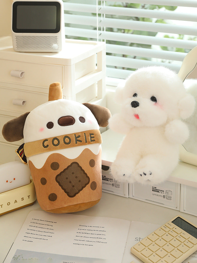 [Milk Tea Dog Shoulder Bag] 25cm Cute Pomeranian Plush Toy Girly Doll Crossbody Bag Creative Christmas and New Year Gift