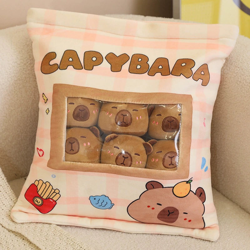 Magic Snack Pack Pillow - Unzip to Reveal 3 Plush Toys (Pudding, Cat, Pig) Inside, Surprise Gift