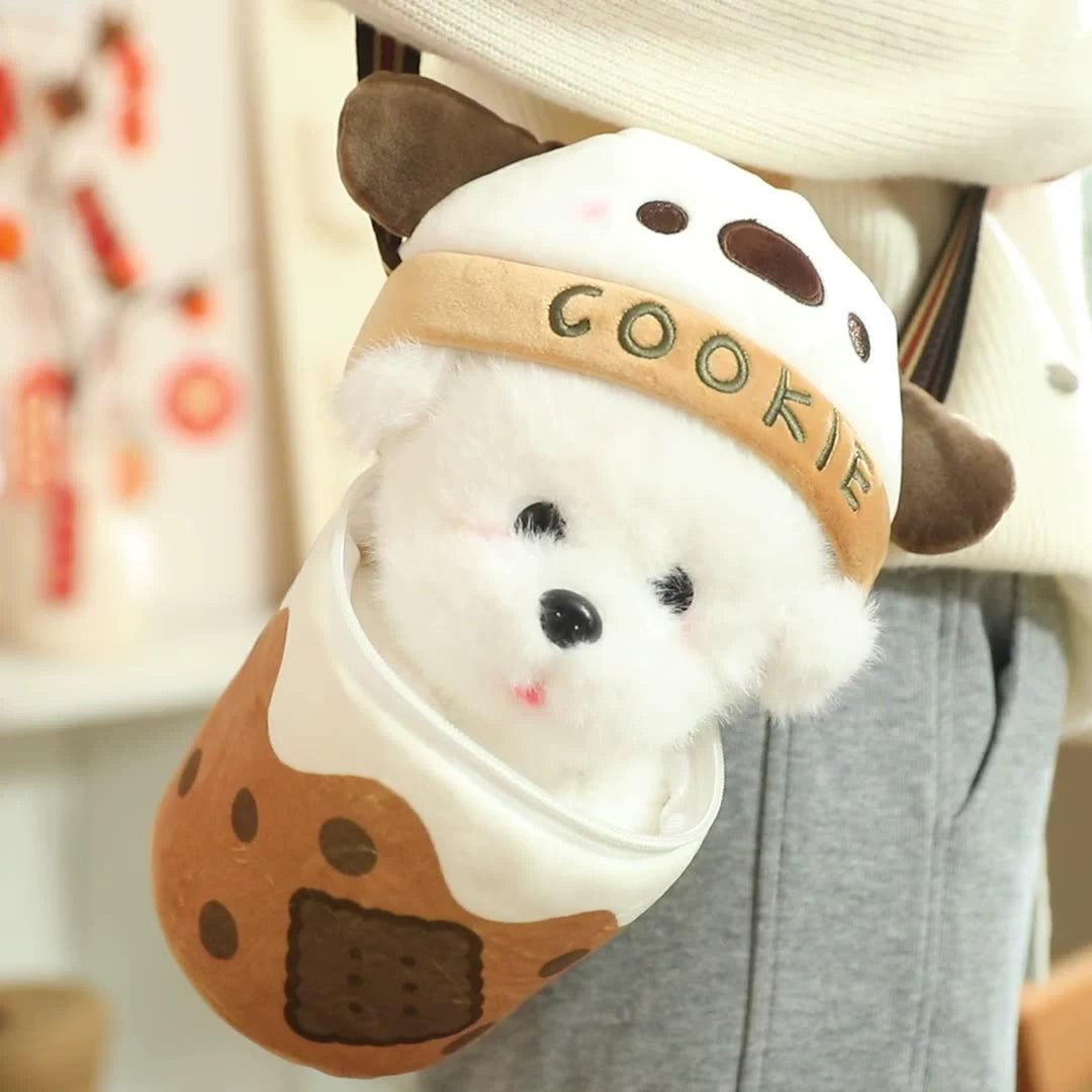 [Milk Tea Dog Shoulder Bag] 25cm Cute Pomeranian Plush Toy Girly Doll Crossbody Bag Creative Christmas and New Year Gift
