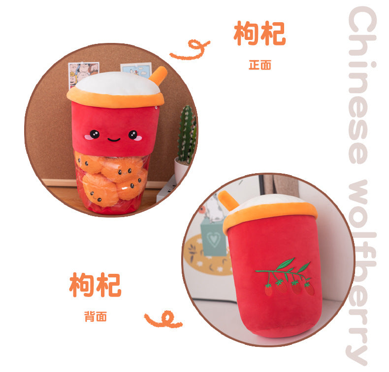 2-in-1 Boba Tea Pillow with Removable Plush Toppings, Creative Huggable Cup & Cuddle Toys