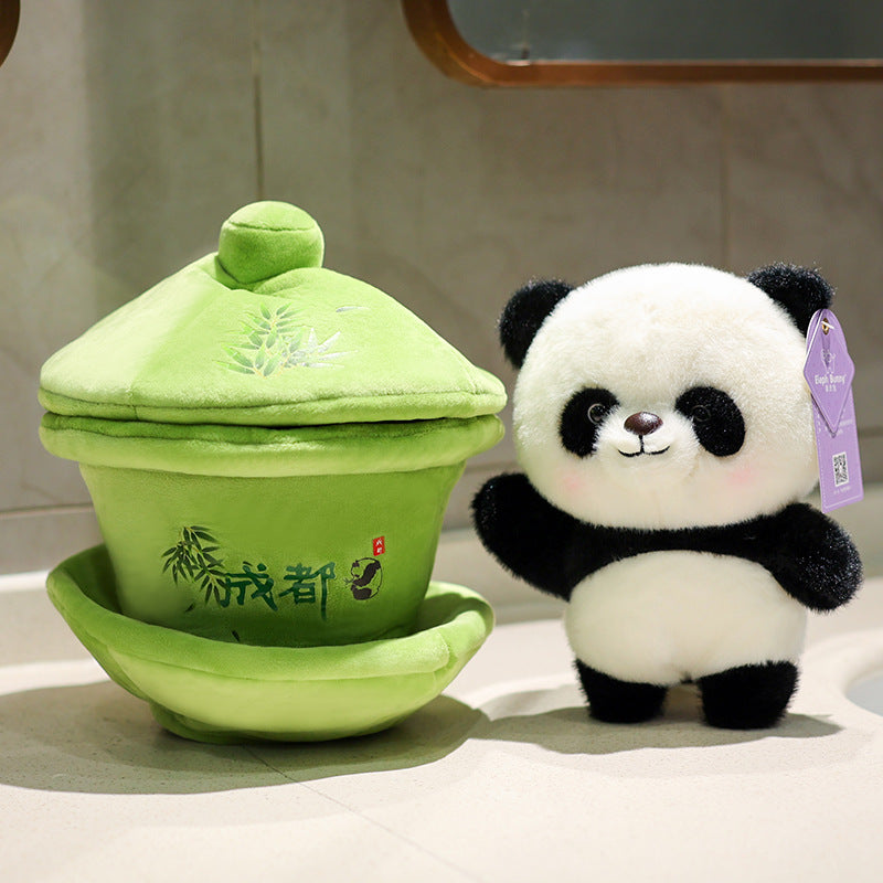 [Teacup Panda] Creative giant panda plush doll, sleeping pillow with bowl, 25cm large bowl + 19cm panda, PP cotton filling, birthday gift