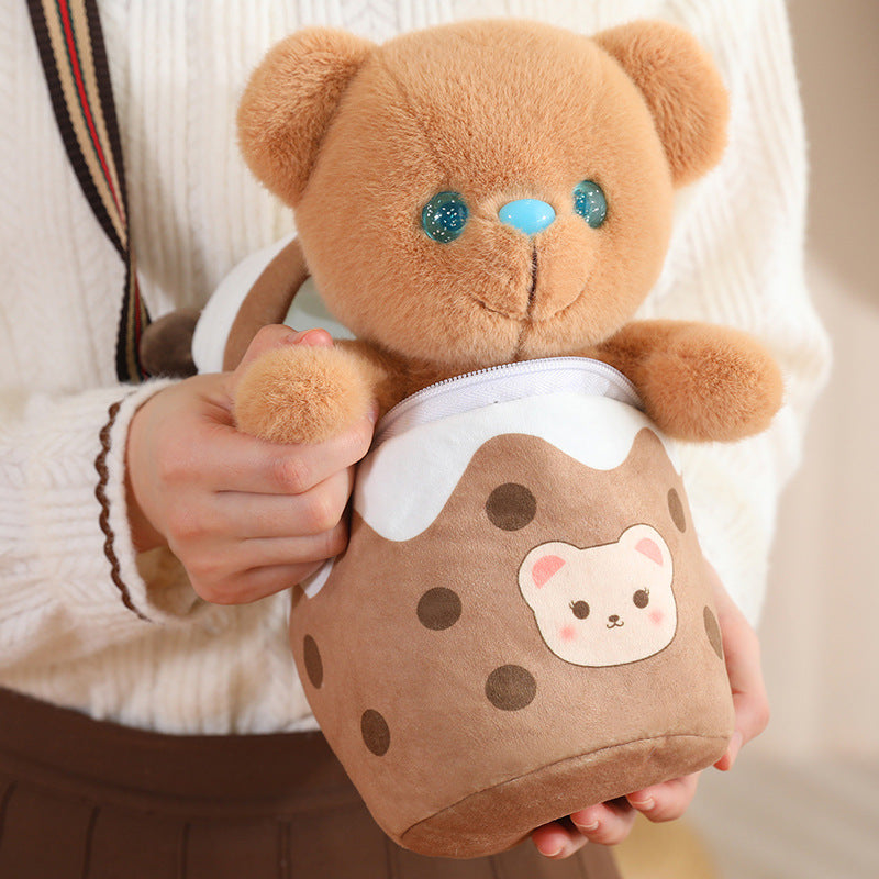 [Milk Tea Dog Shoulder Bag] 25cm Cute Pomeranian Plush Toy Girly Doll Crossbody Bag Creative Christmas and New Year Gift