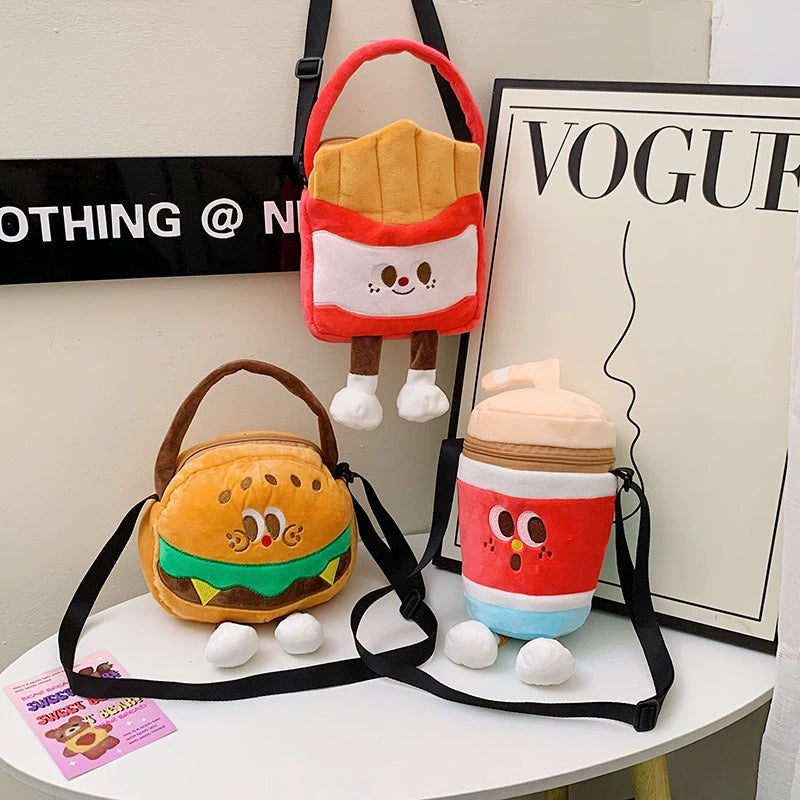 Too cute! Hamburger, French Fries, and Coke Plush Bag | Soft and cute shoulder bag for girls | Custom orders available at competitive prices