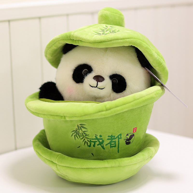 [Teacup Panda] Creative giant panda plush doll, sleeping pillow with bowl, 25cm large bowl + 19cm panda, PP cotton filling, birthday gift