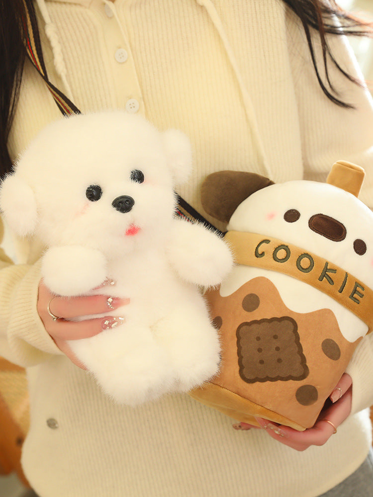 [Milk Tea Dog Shoulder Bag] 25cm Cute Pomeranian Plush Toy Girly Doll Crossbody Bag Creative Christmas and New Year Gift