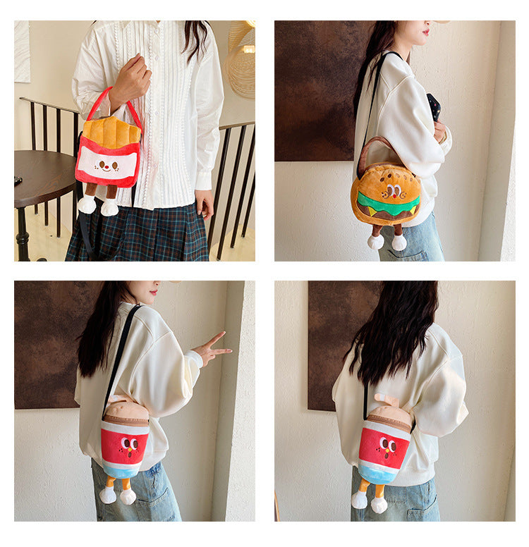 Too cute! Hamburger, French Fries, and Coke Plush Bag | Soft and cute shoulder bag for girls | Custom orders available at competitive prices